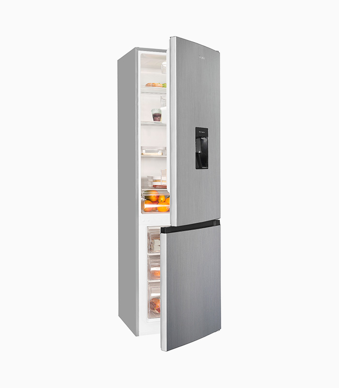 Exquisit KGC265-70-WS-040E Frigorifero Combinato Free Standing 260L Inox Look - Con Distributore D'Acqua, Allarme Porta Aperta, Classe 4 Stelle Congelatore